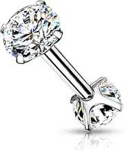[Pierced Owl] 16GA Stainless Steel Internally Threaded Prong Set CZ Crystal Ends Cartilage Helix Conch Ear Lobe Barbell