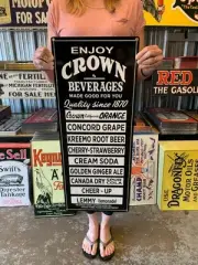 Vintage Style Metal Sign Crown Beverages List Menu Soda 12x30 Made in USA