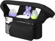 Universal Pram Caddy Stroller Organizer with Cup Holder Phone Bag Strap Fit