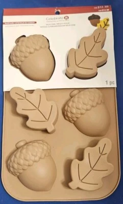 Celebrate It Bakeware Silicone Treat Mold Leaves Acorns - New