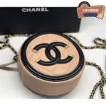 二手99新CHANEL 香奈兒 A81599 CC FILIGREE VANITY 米色拉鍊 鏈帶包 收納袋