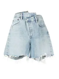 在飛比找Farfetch優惠-asymmetric frayed denim shorts