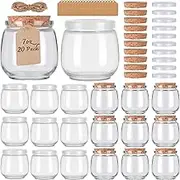 20 Pack 7 oz Glass Yogurt Jars with Cork Lids and PE Lids, Small Glass Pudding Jars Candles Jars, Glass Containers for Wedding Favors, Milk, Jam, Honey, Cake, Spices and DIY Gift