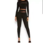 NWT $98 Naked Wardrobe Mesh It Up Mesh Insert Crop Top & Leggings Set Black S