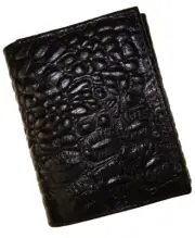 Black Leather Mens Trifold Wallet Croc Card ID Window Front Pocket USA Seller