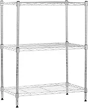 Amazon Basics 3-Shelf Adjustable, Heavy Duty Storage Shelving Unit (113 kilograms loading capacity per shelf), Steel Organizer Wire Rack, Chrome (59L x 34W x 76H) cm