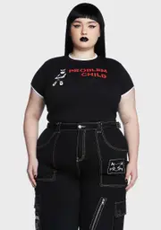 [Dolls Kill x Emily The Strange] Plus God Save The Strange Ringer Tee
