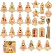 Weforu 50 Pieces Christmas Kraft Paper Merry Gift Tags, Xmas Tree Present Hang Santa Claus Snowman Labels with String for DIY Art Crafts Christmas Holiday Gifts