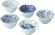 Hasamiyaki 31000 Tableware Set, Small Flower Type, Set of 5, Indigo Pattern, Microwave Safe, Dishwasher Safe, Blue