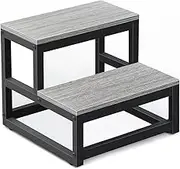 LIANTRAL Step Stools for Adults Kids, 2 Step Stool, Heavy Duty Steel & Sturdy Wooden Step Stool Helper, Supports Up to 500lb, Foot Stool for High Bed Kitchen Bathroom - Grey