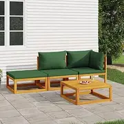 4 Piece Garden Lounge Set with Green Cushions Solid Wood, Furniture Sets, Patio Furniture