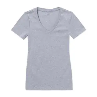 【Tommy Hilfiger】TOMMY 經典V領Logo素面短袖T恤-女-灰色(平輸品/爆款/必備基本款)