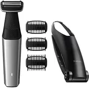 Philips BG5020/15 Bodygroom Series 5000 with Back Hair Removal Attachment and 3 Comb Attachments for Trimming, Black/Silver