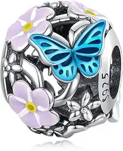 [DOYIS] Charms for Pandora Bracelets,925 Sterling Silver Flower Butterfly Charm Bead, Jewelry Gifts for Women Girls