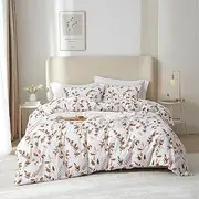 [EAVD] Botanical Floral Duvet Cover Queen Soft Cotton Chic Shabby Garden Leaves Floral Bedding Set with 2 Pillowcases Fresh Reversible Botanical Comforter Cover with Zipper Closure