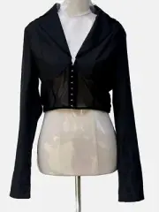 NASTY GAL Black Mesh Crop Cardigan Top Body Panel Hook And Eye Top BNWT Size 6