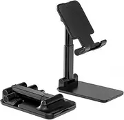 PUKU Dual-Fold Mini Phone Stand – Pocket-Friendly, 270° Adjustable Aluminum Holder for Desk, Foldable & Portable Stand for Smartphones & Tablets (Black ABS)