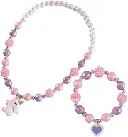 [WESIEVYA] Adorable Unicorn Pendant Bracelet Set 2 Pcs Neck Ring Wrist Chain Fun Jewelry for Children's Parties