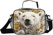 Insulated Lunch Box Polar Bear Flower for Women Men - Ideal for Work, Picnics - Includes Adjustable Shoulder Strap