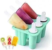 6 Cavity Ice Pop Moulds 2 Shapes Silicone Popsicle Molds, Easy Release Ice Cream Mould with Sticks, Reusable Ice Pop Moulds BPA Free Ice Lolly Maker for Children Adults
