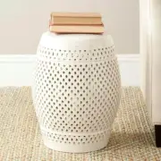 Safavieh Outdoor Side Table Garden Stool Ceramic Weather Resistant Cream Finish