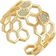 [WOFASHPURET] Geometric Split Trendy Earrings Geometric Opening Toe Rings Earrings Trendy Engagement Zircon Women Trendy Rings Creative Copper (Plating) Golden