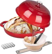Enameled Cast Iron Dutch Oven Pot with Lid, Bread for Sourdough Red