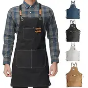Chef Apron For Women and Men, Kitchen Cooking Apron, Personalised Gardening Apron with Pocket Work Aprons Cross Back Heavy Duty Adjustable