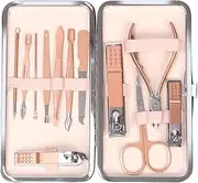 12Pcs Manicure Set Includes Nail Clippers, Nail Care Tools and Leather Travel Case 12 in 1 Nail Professional Grooming Kit Nail Clippers Set Pedicure Tools Kit for Women Men (Rose Gold)