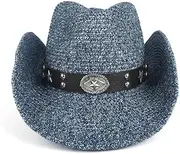 [ARSUGMZ] Women Men Hollow Western Cowboy Hat Lady Summer Straw Sombrero Hombre Beach Cowgirl Jazz Sun Hat Size 57-59CM