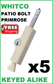 5 x PATIO BOLT WHITCO SLIDING DOOR PRIMROSE LOCKABLE W2206319C4 KEYED ALIKE