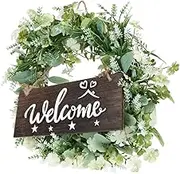 TOGEVAL 1Pc Spring Decorative Eucalyptus Wreath Artificial Green Garland for Door Hanging for Festival and Seasonal Decor Welcome Home Decoration