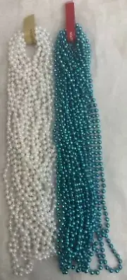 2 Dz Mardi Gras Beads Sky Blue & Pearl White 33" School Party Parade 24 Necklace