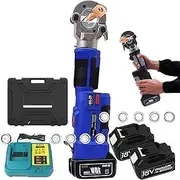 Mini Hydraulic Pliers, Electric Hydraulic Crimping Tool(12* Dies), LED Lighting + 180° Rotatable + 2×Battery, Crimping Range: 10-300mm², Stroke: 17mm, for Terminal Interface,Blue