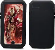 Pritify Heavy Duty Metal Case for iPhone 7/8/SE Shockproof Tough Rugged Case with Built-in Glass Screen Protector, 360 Full Body Dustproof Protective Cover Compatible Wireless Charging | Black