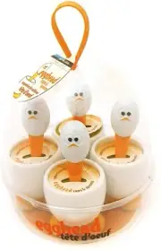NIB MSC Joie Set of Four Plastic Egghead Egg Cups and Spoons