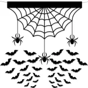 Halloween Felt Spider Web 3D Bats Wall Decor, Halloween Decorations with 48pc...