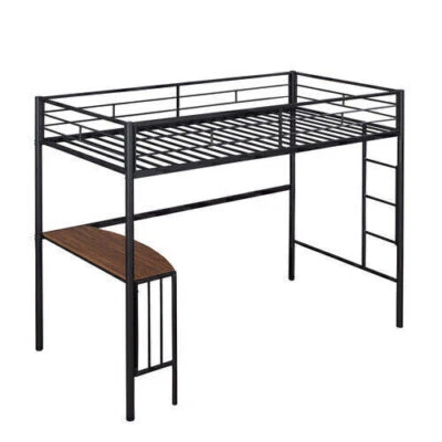 Bunk Bed Frame Metal Twin Size Beds with Desk Ladder Guardrails Kids Bedroom US