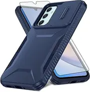 [Asuwish] Phone Case for Samsung Galaxy A34 5G with Tempered Glass Screen Protector and Slide Camera Cover Slim Rugged Hybrid Shockproof Protective Thin Mobile Cell Accessories A 34 34A Women Men Blue