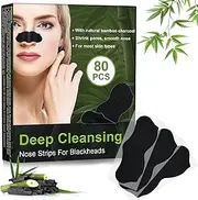Holilo Blackhead Remover Stripes, Pack of 80 Natural Bamboo Charcoal Blackhead Strips, Nose Strips Blackhead, for Removing Blackheads and Clearing Clogged Pores