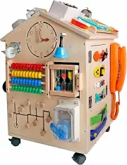 New -- Wooden Busy House, Kids Montessori Sensory Game Educational Learning Toys