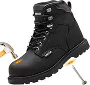[TOSAFZXY] Work Safety Boots for Men Durable Crazy-Horse Leather Indestructible Steel Toe Waterproof and Non-Slip Better Warmth Men Work Shoes