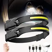 Odelfi Strip Light Pro Headlamp, 230 Wide-Beam Headlight Flashlight, USB Rechargeable Headlamp with Motion Sensor- 2 COB 5 Modes Lightweight Waterproof Headlight for Indoor/Outdoor (2Pcs)