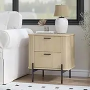 Merryluk Fluted Bedside Table with 2 Drawers Dresser, Modern Wood Chest of Bedside Table with Curved Profile, Fluted Dresser & Wood Drawer Organizer for Bedroom