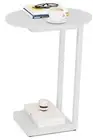 Small Side Table End Table, C Shaped Coffee Table, Wooden TV Tray Oval White