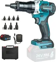 Automatic Electric Riveter Gun, Cordless Rivet Gun with 5200mAh Battery, Charger and Carrying Case, Rivet Guns Tool Kit, LED Lighting, Heavy Duty Electric Automatic Rivet Nut Guns