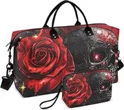 [ZRYSMY] Duffel Bag for Traveling, Gothic Red Rose Skull Travel Bag Gym Bag, with Multiple Interior Pockets Shoulder Weekender Bag for Women Men with Toiletry Bag 20.5L x 1.9W x 13.8H, Multi-Colored