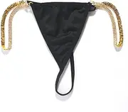 [Generic] Rhinestone Letters Waist Chain Panties Thongs Summer Crystal Thong Chain Bikini Elastic Belly Festival Rave Rhinestone G String Waist Body Jewelry for Women
