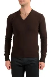 Dolce & Gabbana Men's Brown V-Neck 100% Wool Pullover Sweater US 2XS IT 44