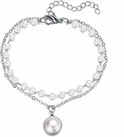 [Dishowme] Pearl Anklet Bracelet Boho Layered Faux Pearl Anklet Vintage Beads Summer Beach Barefoot Sandal Jewellery for Women